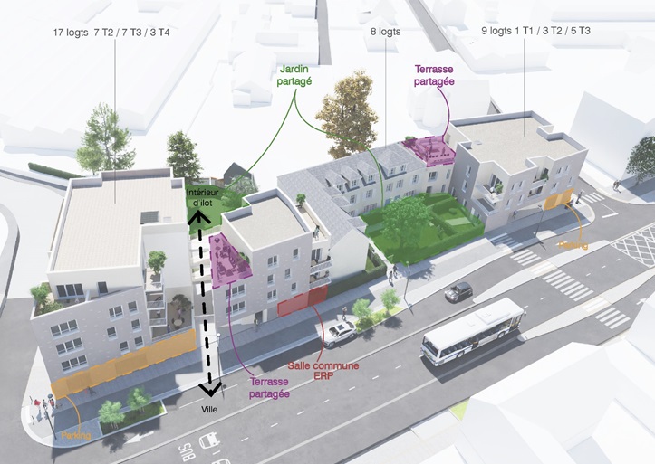 Plan vue de haut, du projet et des espaces partagés